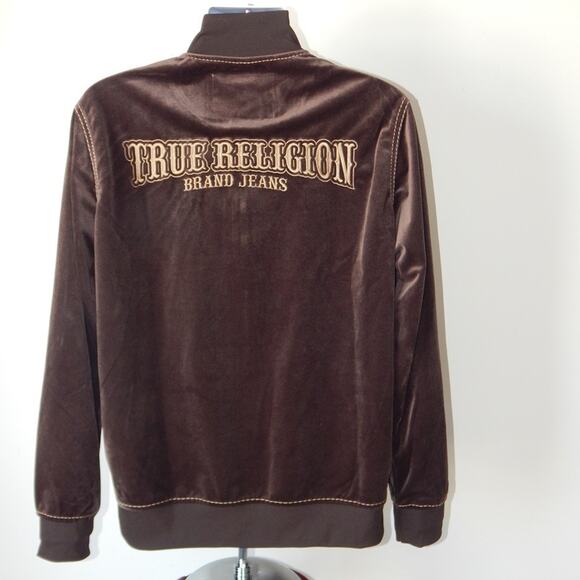 NWT True Religion Velvet Embellished Track Jacket Zip Up Brown Gold Men XXXL - Picture 2 of 11